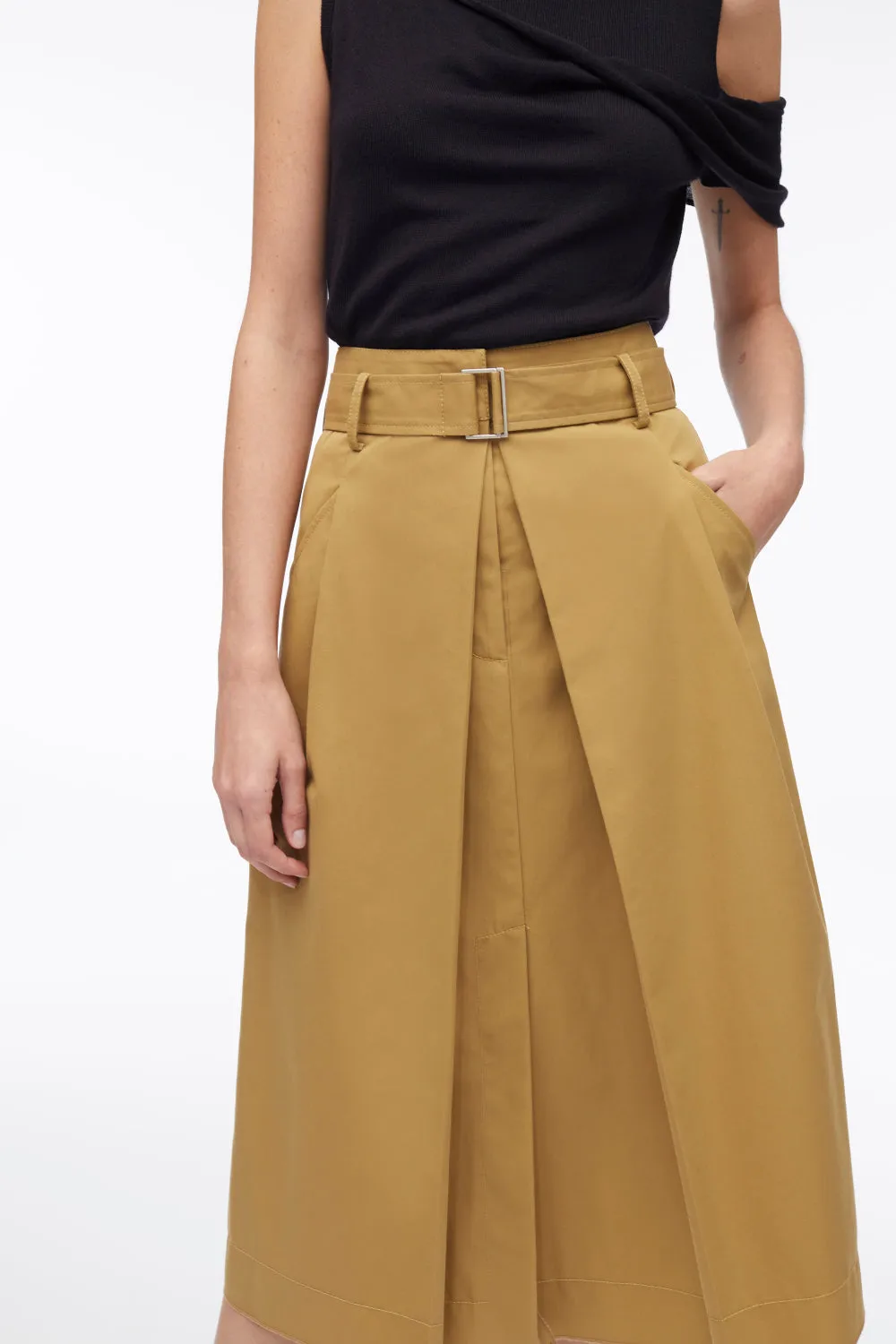 Chino Pleated Midi Skirt