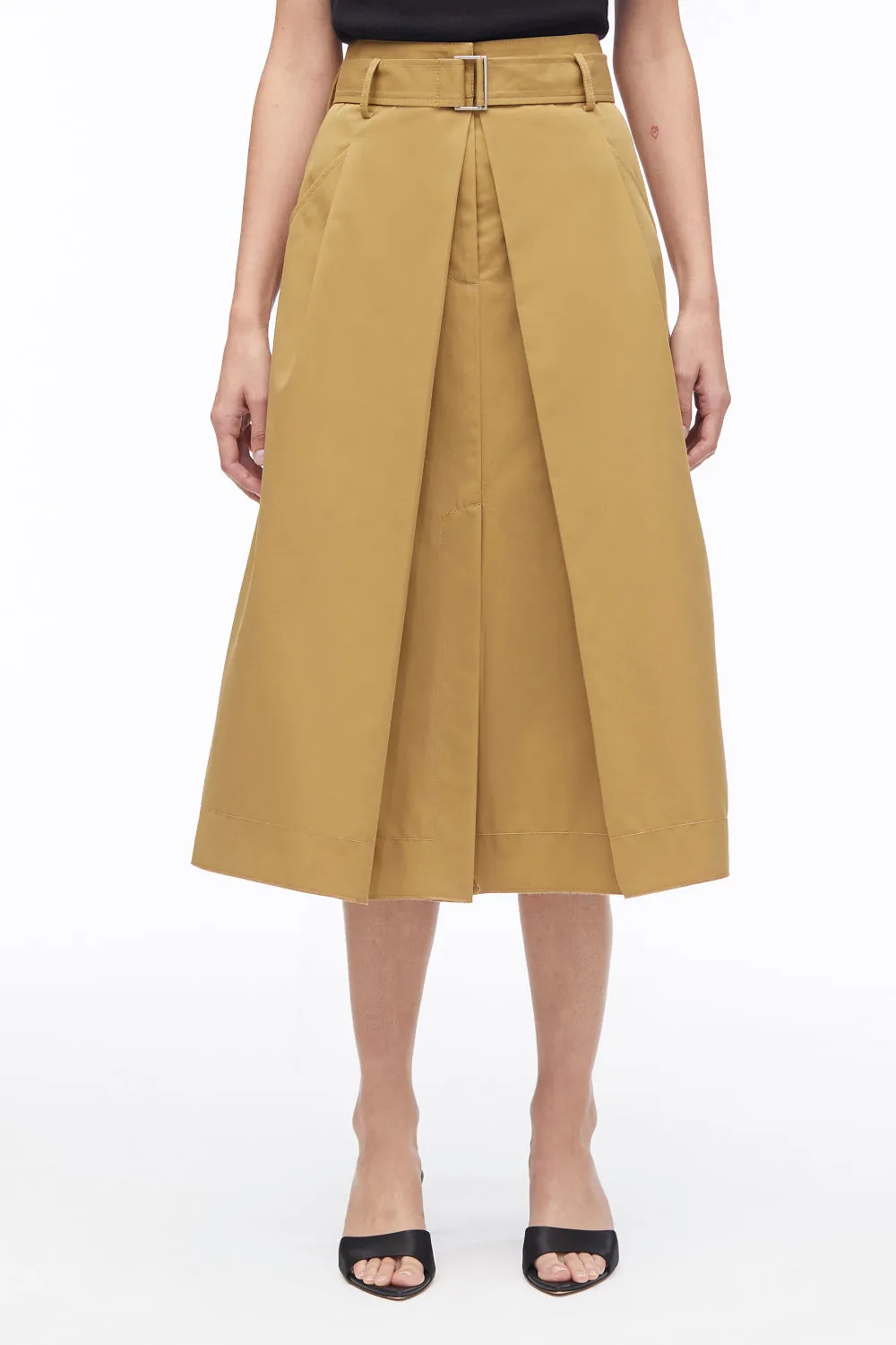 Chino Pleated Midi Skirt