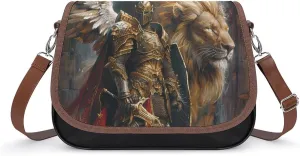 Christian Warrior Knight Lion Crossbody Bags for Women PU Leather Tote Bag Purse Shoulder Bag for Travel Office
