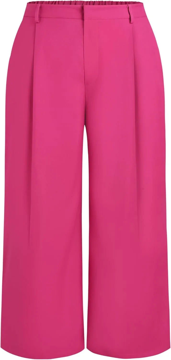 CIDER Mid Waist Pleated Pocket Wide Leg Pants Curve & Plus