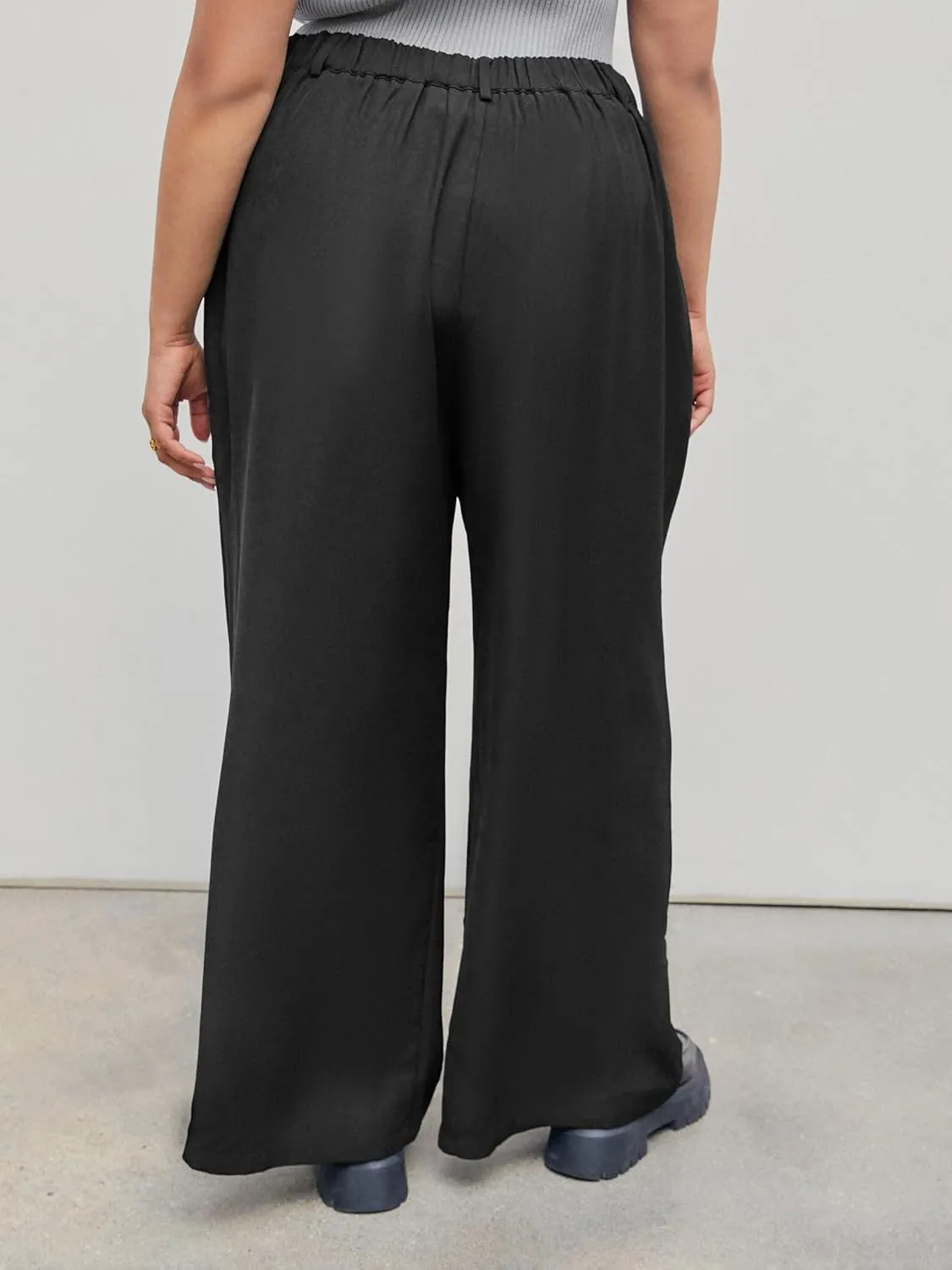 CIDER Mid Waist Pleated Pocket Wide Leg Pants Curve & Plus