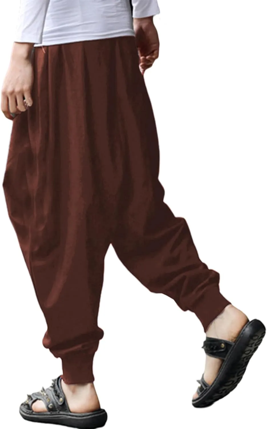CLANMILUMS Men's Cotton Harem Pants Casual Loose Hippie Drop Crotch Trouser