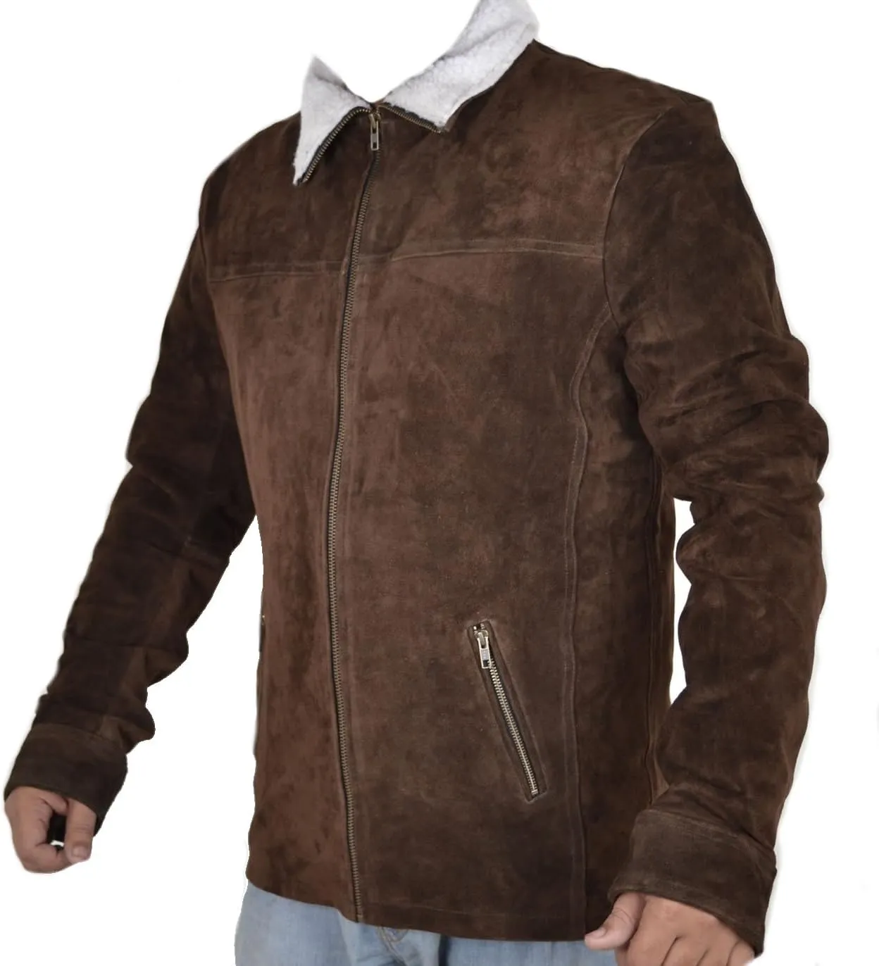 Classyak Grimes Suede Leather Jacket Brown with Fur Collar