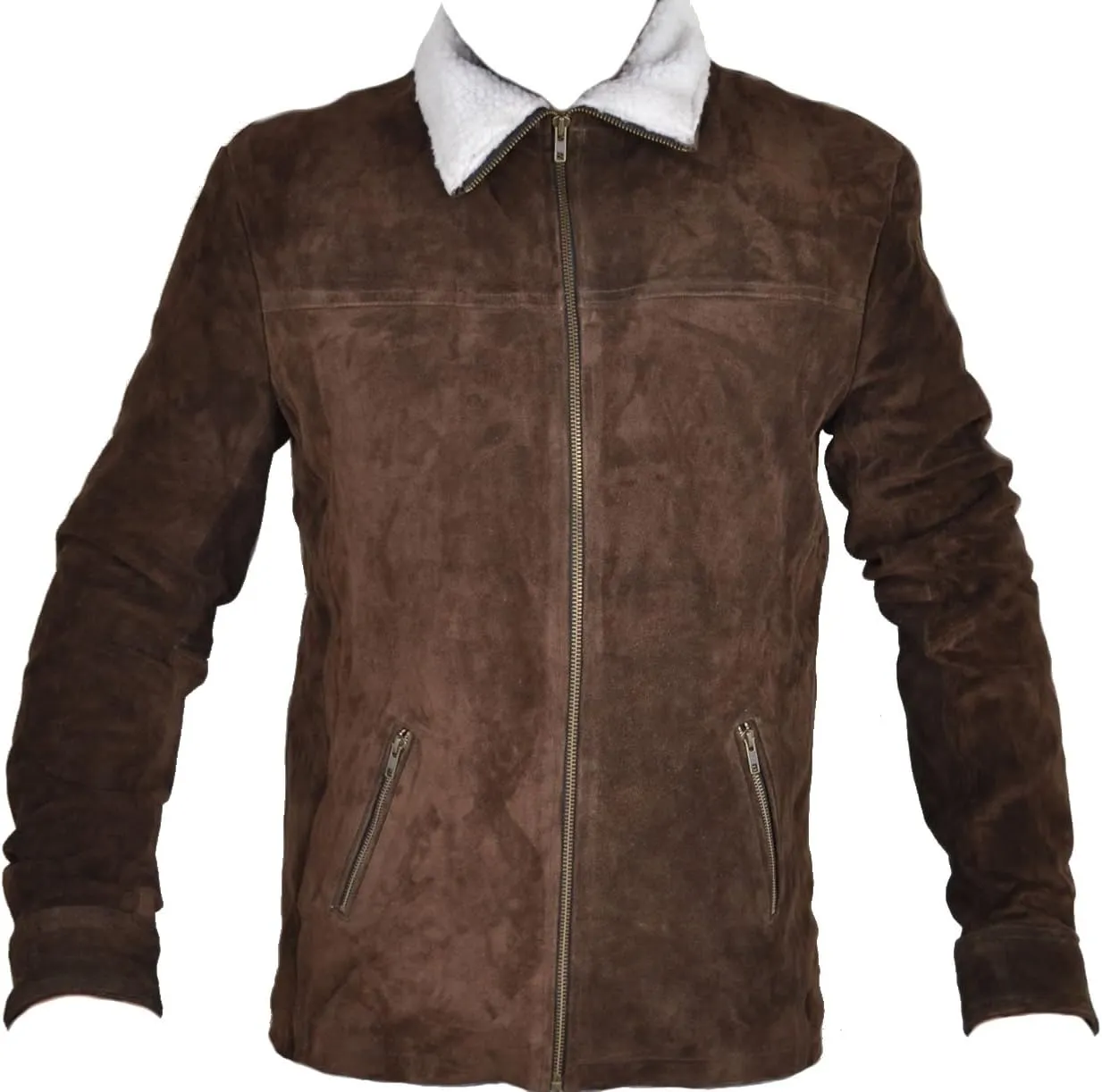Classyak Grimes Suede Leather Jacket Brown with Fur Collar