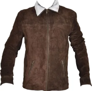 Classyak Grimes Suede Leather Jacket Brown with Fur Collar