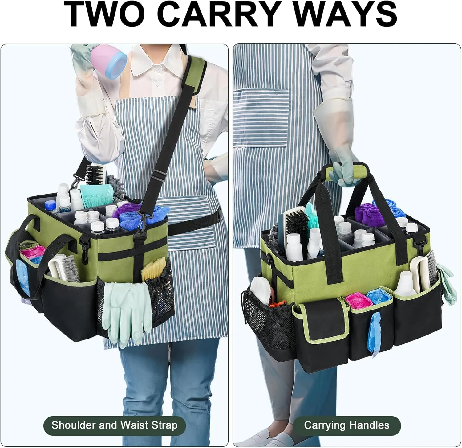 Cleaning Caddy,Large Cleaning Bags for Housekeepers,Cleaning Supplies Organizer with Handle,Green