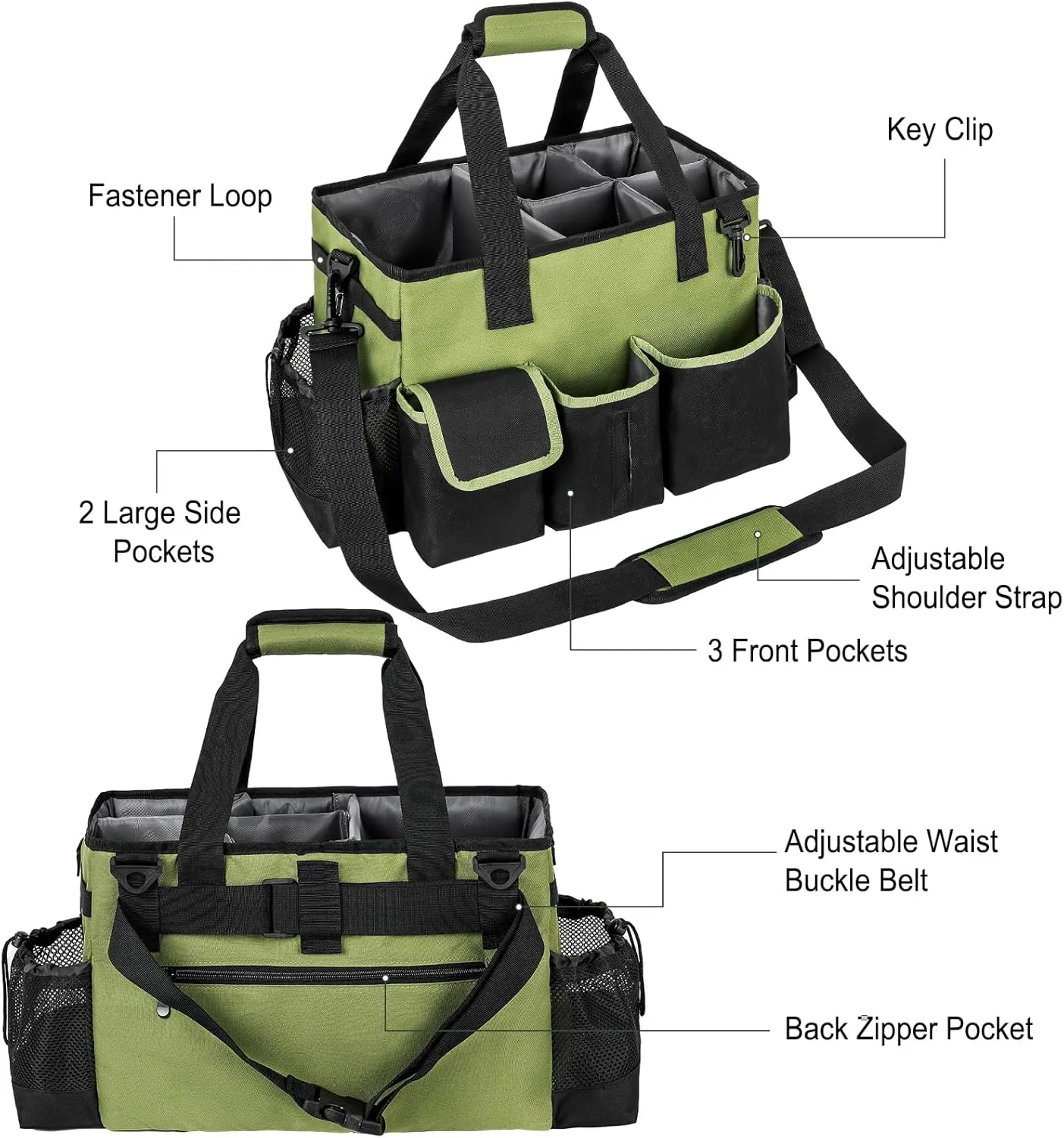 Cleaning Caddy,Large Cleaning Bags for Housekeepers,Cleaning Supplies Organizer with Handle,Green