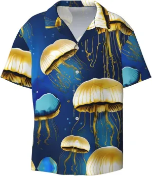 Clear Sky Wave Men's Cotton Shirt Men's Short-Sleeved Shirt Button Casual Shirt Loose Top Holiday