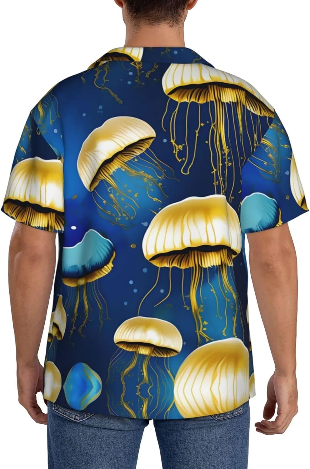 Clear Sky Wave Men's Cotton Shirt Men's Short-Sleeved Shirt Button Casual Shirt Loose Top Holiday
