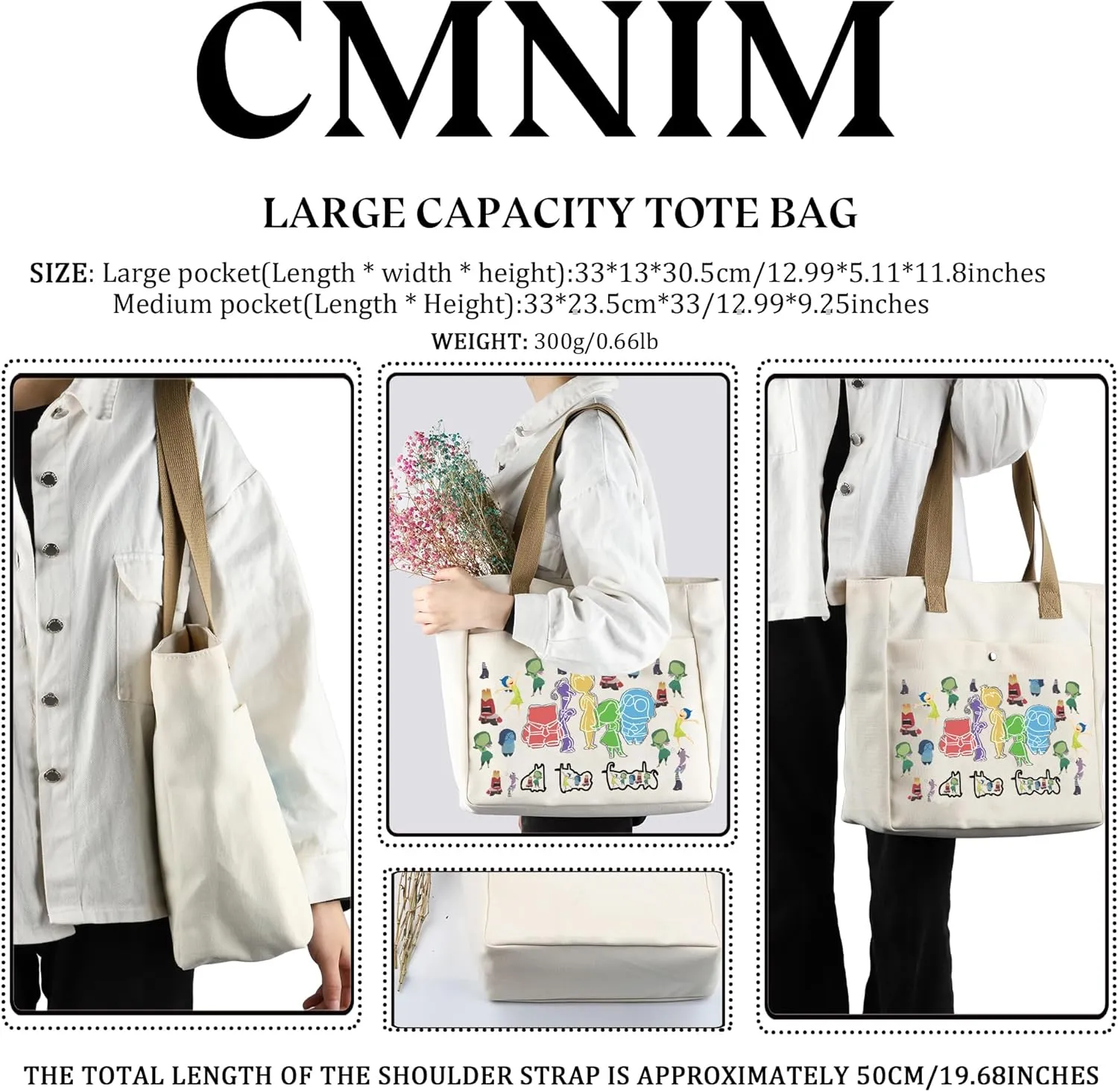 CMNIM Cartoon Emotional Gift Insiding Movie All The Feelings Characters Tote Bag Outing Faces Merch Joy Anger Fear Handbags