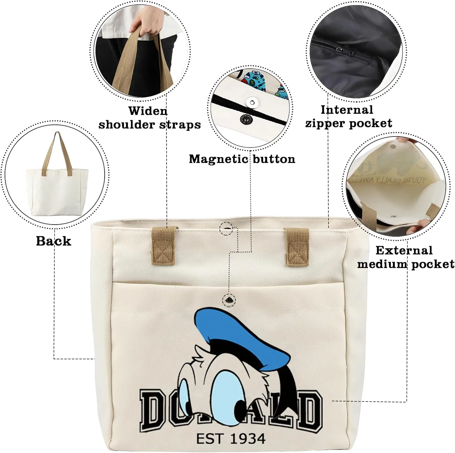 CMNIM Funny Duck Inspired Gift Duck Makeup Bag Duck Lover Gift Do-ald Est 1934 Pouch Bag for Friendship Gifts