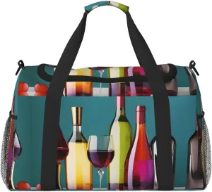 Cocktail Glasses and Wine Bottless print Weekender Overnight Carry On Bag Gym Luggage Bag Duffel Bag for Travel Women