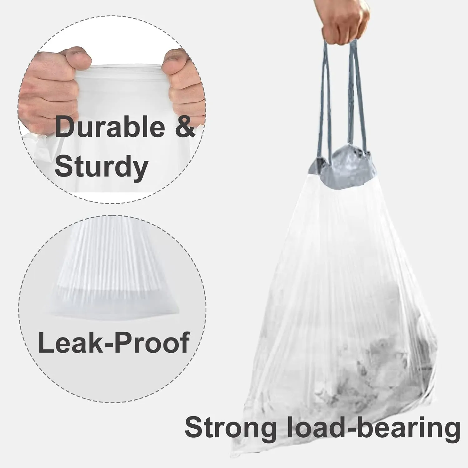 Code H 8-9 Gallon Heavy Duty Trash Bags 1.2 Mil THICK | Strong Drawstring White Garbage Can Liners Heavy Duty Plastic Trash Bags Compatible with Code H 100 Count (Pack of 1)