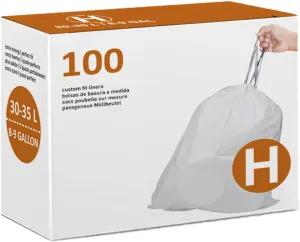 Code H 8-9 Gallon Heavy Duty Trash Bags 1.2 Mil THICK | Strong Drawstring White Garbage Can Liners Heavy Duty Plastic Trash Bags Compatible with Code H 100 Count (Pack of 1)