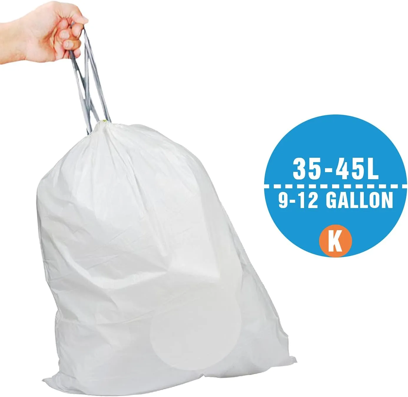Code K (200 Count) 10 Gallon Heavy Duty Drawstring Plastic Trash Bag 1.2 Mil | Reliable1st Compatible with simpleman Code K | Reinforced Drawstring 9-12 Gallon | 35-45 Liter