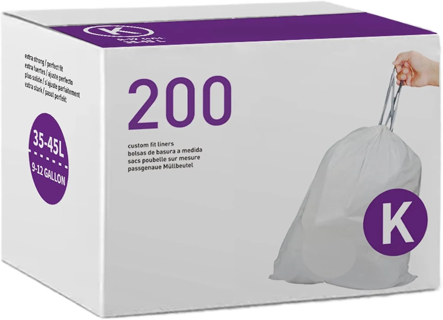 Code K (200 Count) 10 Gallon Heavy Duty Drawstring Plastic Trash Bag 1.2 Mil | Reliable1st Compatible with simpleman Code K | Reinforced Drawstring 9-12 Gallon | 35-45 Liter