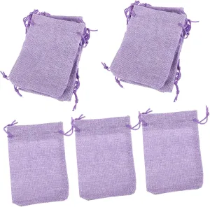 COLLBATH Jute Burlap Bags Drawstring 10pcs Purple Linen Bag for Jewelry Wedding Favors Travel