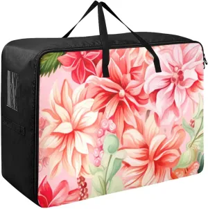 Colorful Candy Cane Spoonflower Storage Bag, 27.5x19.7x11 in, Extra Large Storage Duffle Bag with Zippers and Handles Collapsible Storage Totes for Storing, Camping, Packing and Moving Supplies