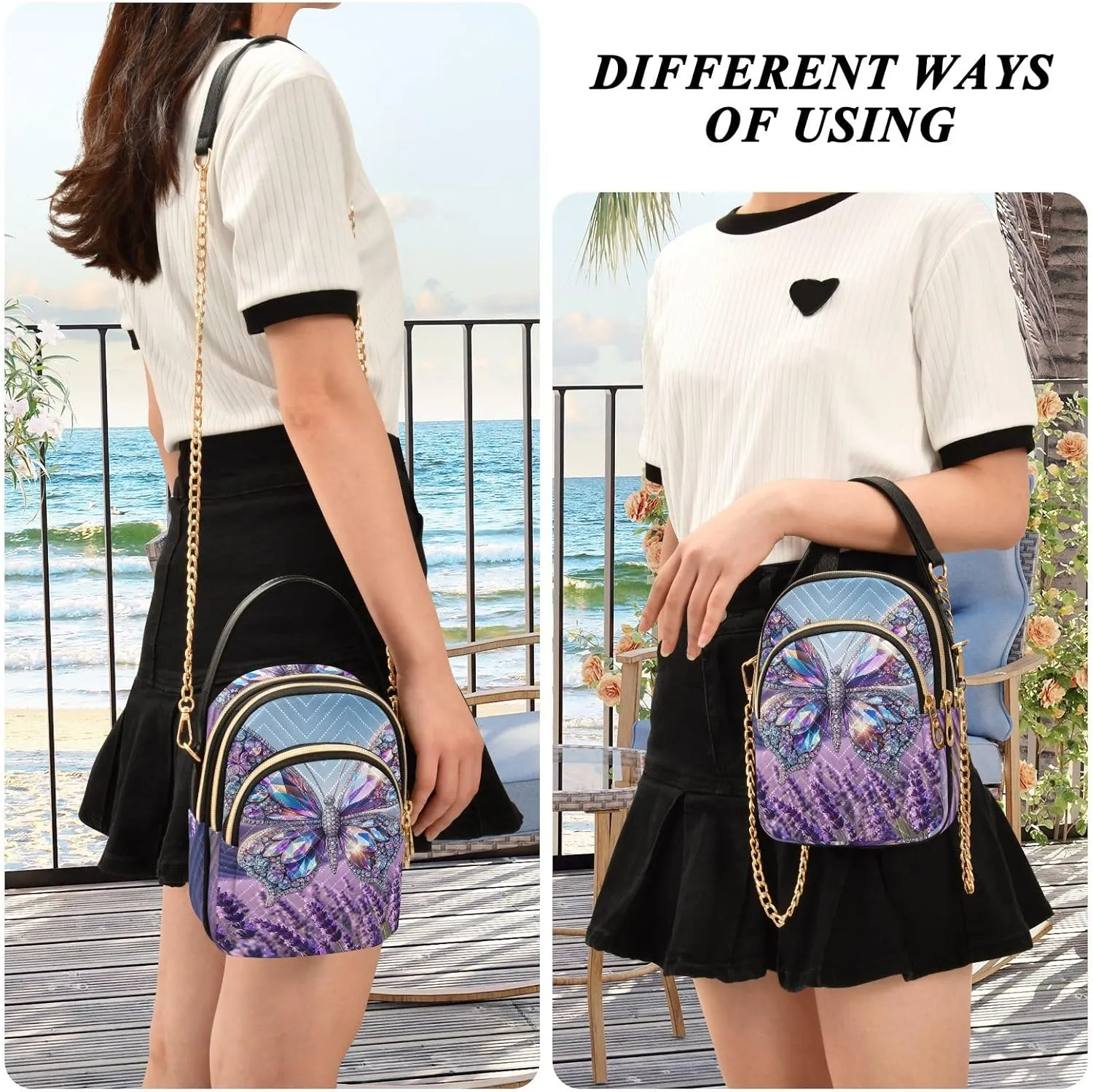 Colorful Cloud Cat Butterflies Purse Bags for Women Cell Phone Bags