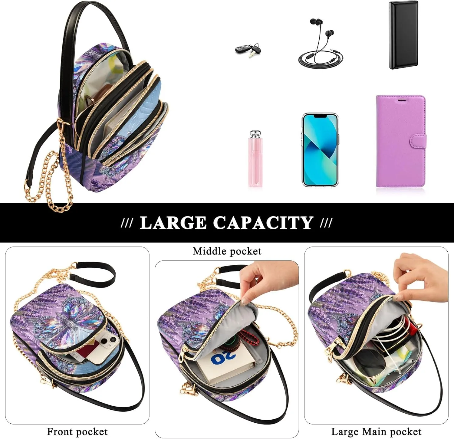 Colorful Cloud Cat Butterflies Purse Bags for Women Cell Phone Bags