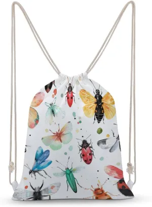 Colorful Insects Drawstring Backpack Travel String Shoulder Bag Canvas Sport Sackpack for Gym Shopping Yoga