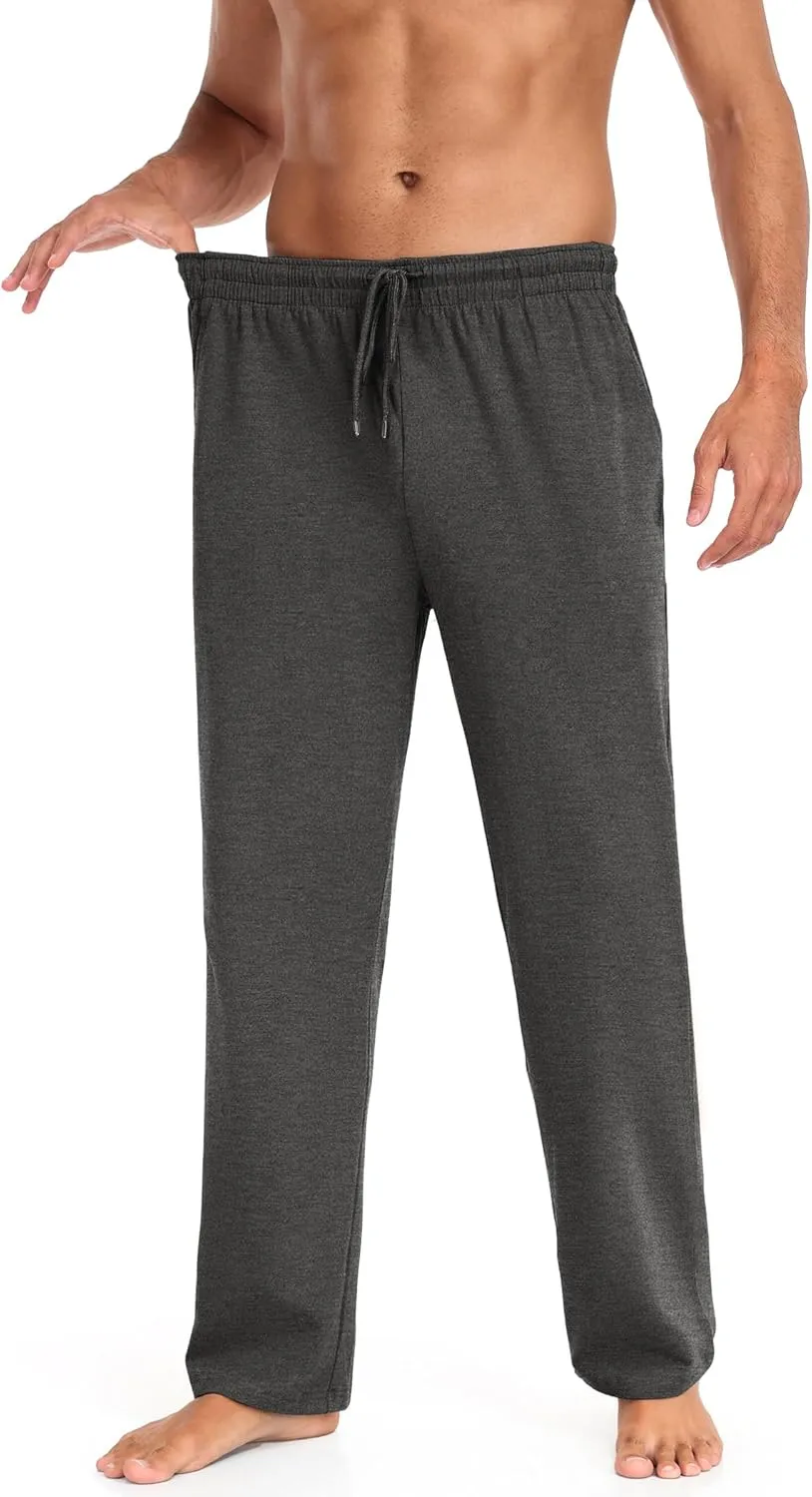 COOFANDY Men Cotton Yoga Pants Casual Sweatpants Jogger Open Bottom Lounge Pants with Pockets