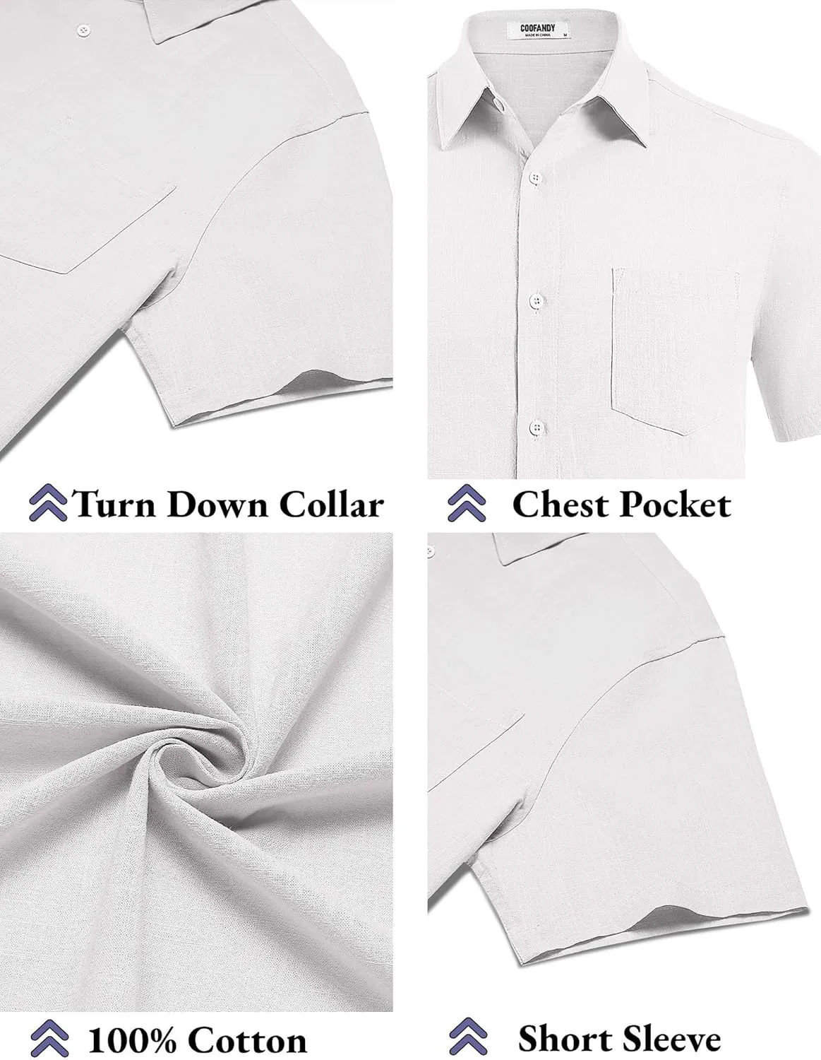COOFANDY Men's Button Down Short Sleeve Shirt Casual Cotton Summer Beach Linen Wedding Shirts with Pocket