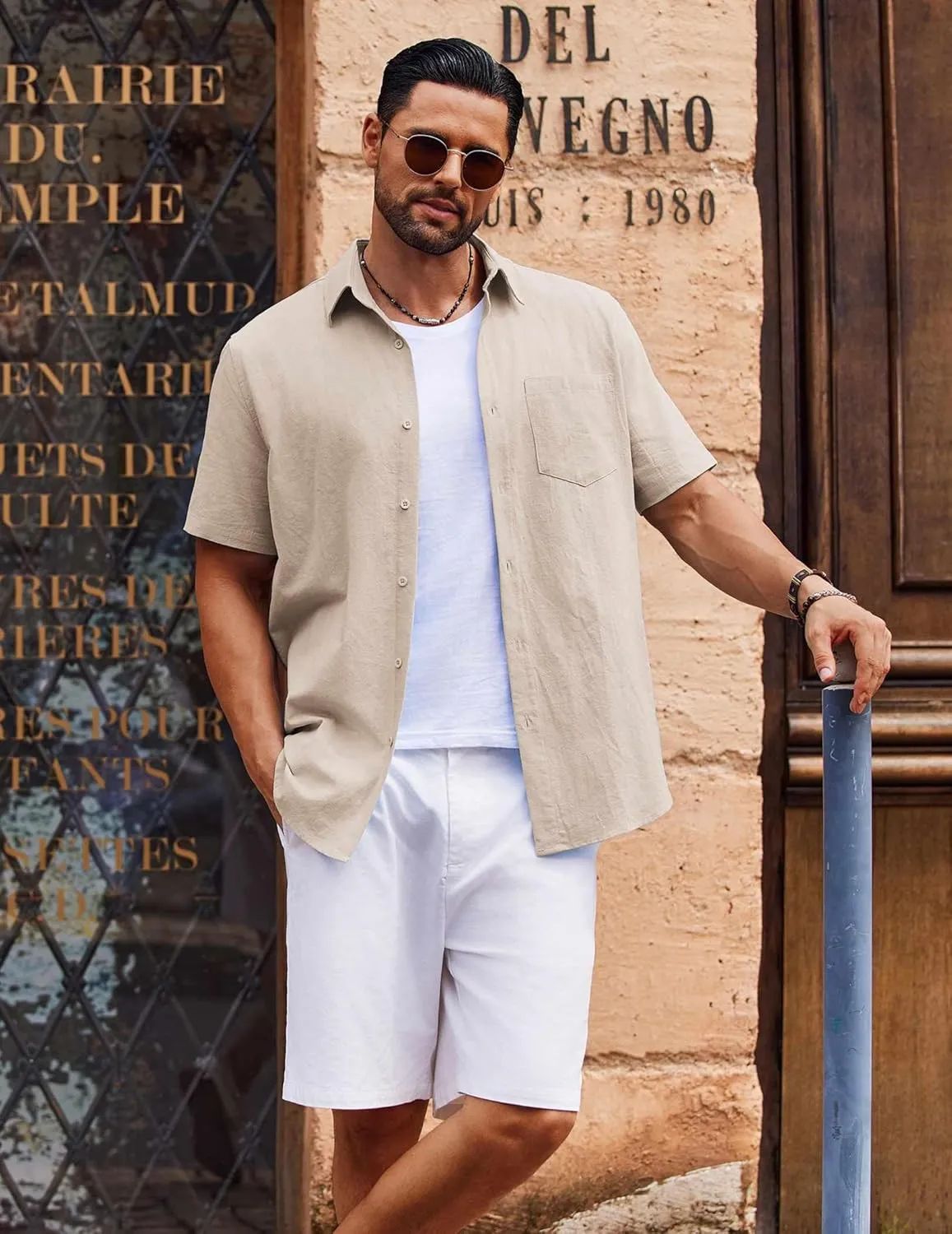 COOFANDY Men's Button Down Short Sleeve Shirt Casual Cotton Summer Beach Linen Wedding Shirts with Pocket