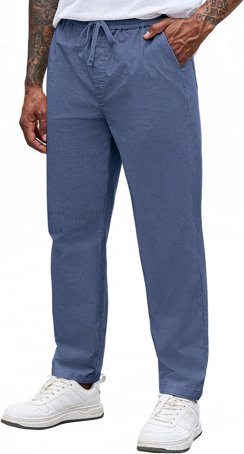 COOFANDY Mens Casual Pants Elastic Waist Drawstring Chino Pants Cotton Twill Trousers with Pockets