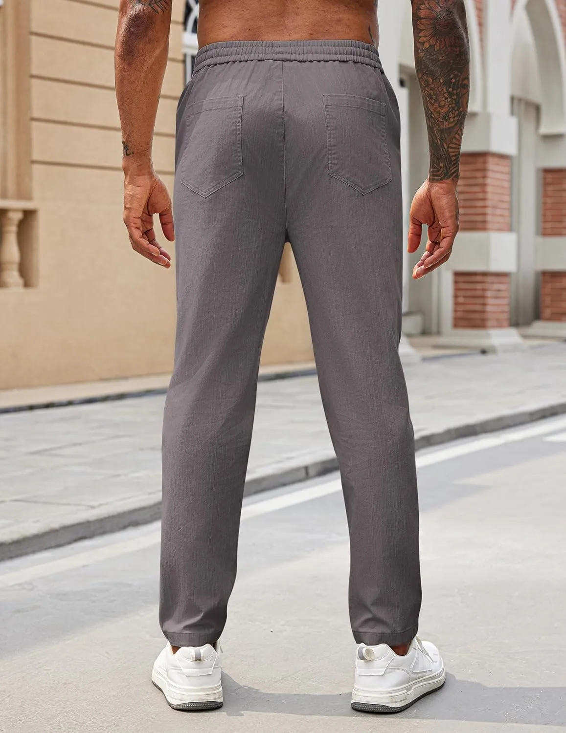 COOFANDY Mens Casual Pants Elastic Waist Drawstring Chino Pants Cotton Twill Trousers with Pockets