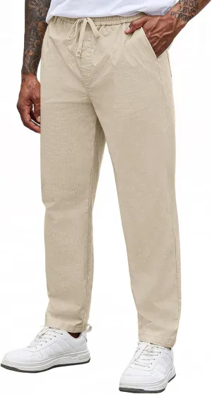 COOFANDY Mens Casual Pants Elastic Waist Drawstring Chino Pants Cotton Twill Trousers with Pockets