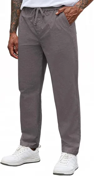 COOFANDY Mens Casual Pants Elastic Waist Drawstring Chino Pants Cotton Twill Trousers with Pockets