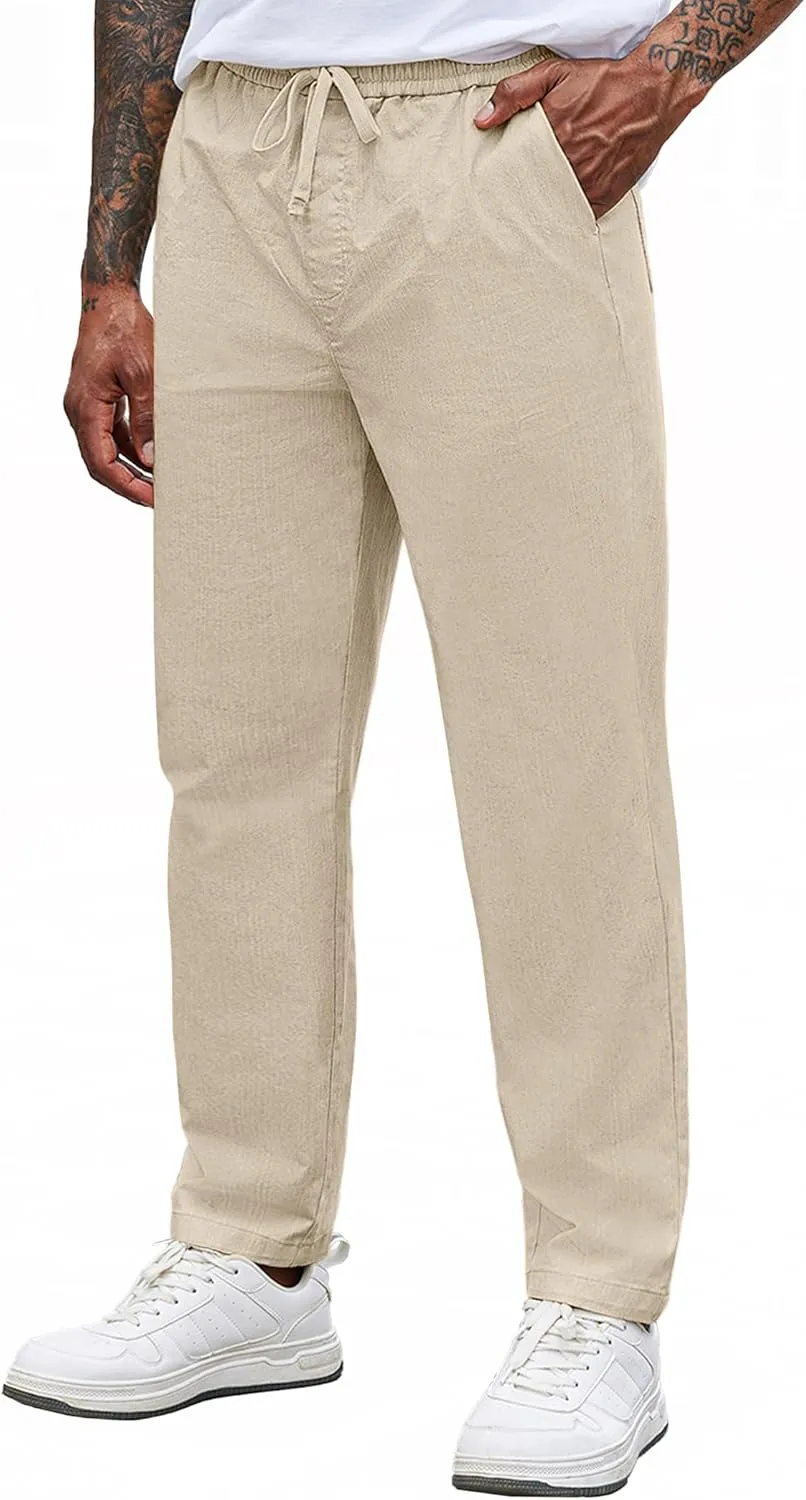 COOFANDY Mens Casual Pants Elastic Waist Drawstring Chino Pants Cotton Twill Trousers with Pockets
