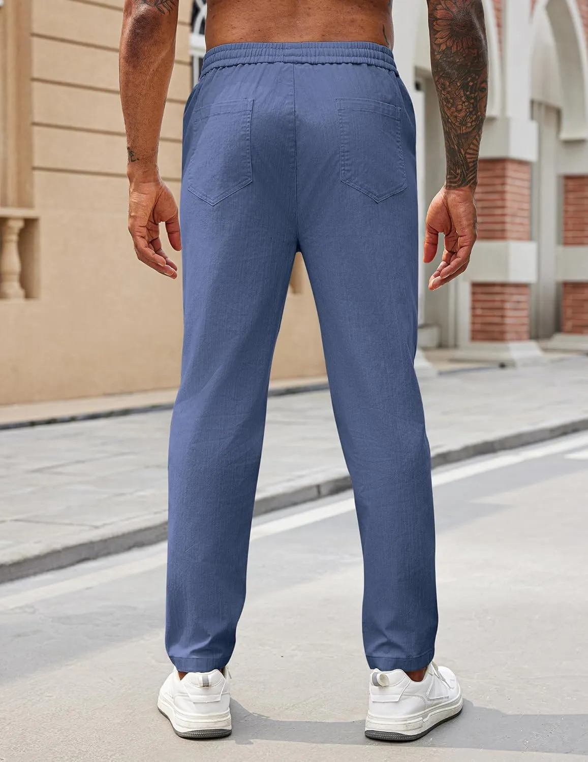 COOFANDY Mens Casual Pants Elastic Waist Drawstring Chino Pants Cotton Twill Trousers with Pockets