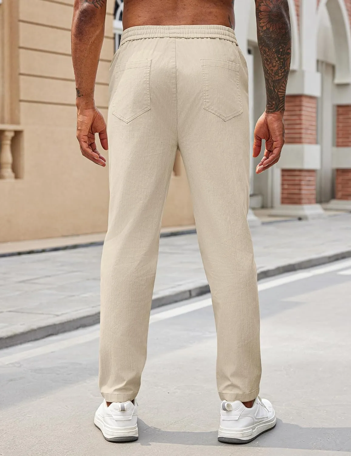 COOFANDY Mens Casual Pants Elastic Waist Drawstring Chino Pants Cotton Twill Trousers with Pockets