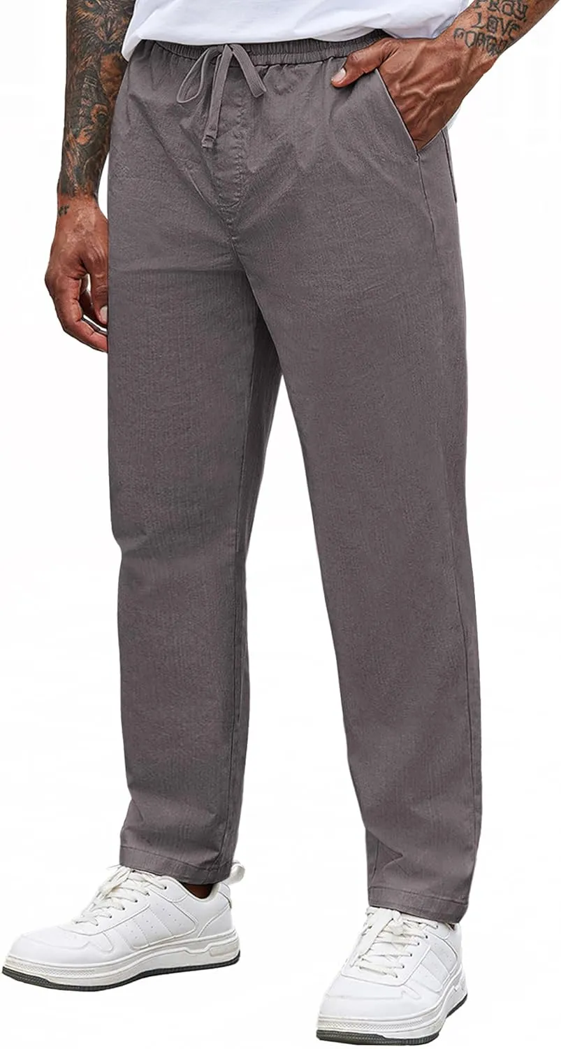 COOFANDY Mens Casual Pants Elastic Waist Drawstring Chino Pants Cotton Twill Trousers with Pockets