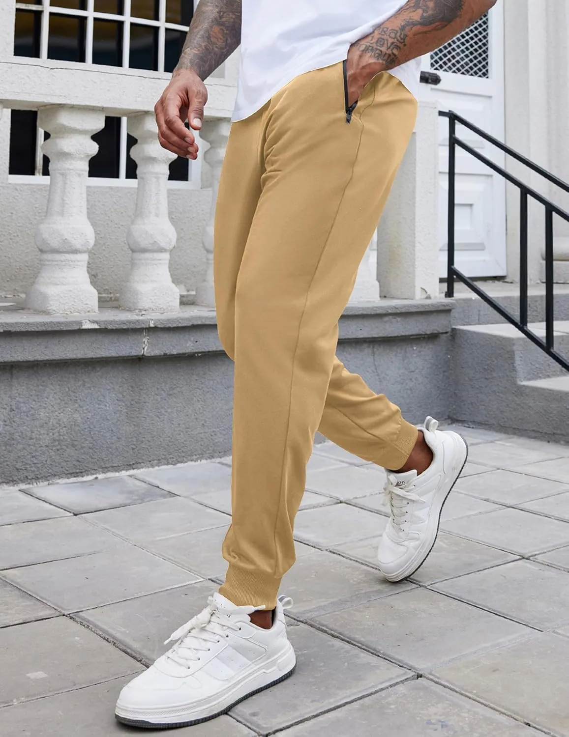 COOFANDY Men's Joggers Drawstring Jogger Sweatpants with Zipper Pockets Lightweight Slim Fit Athletic Track Pants