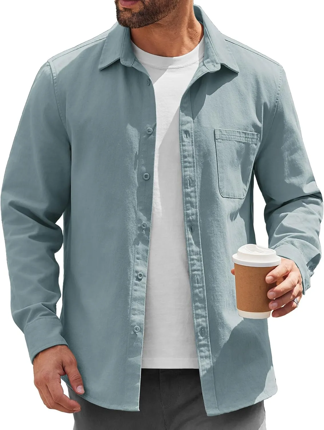 COOFANDY Mens Lightweight Button Down Shirt Jacket Casual Shacket Cotton Overshirt