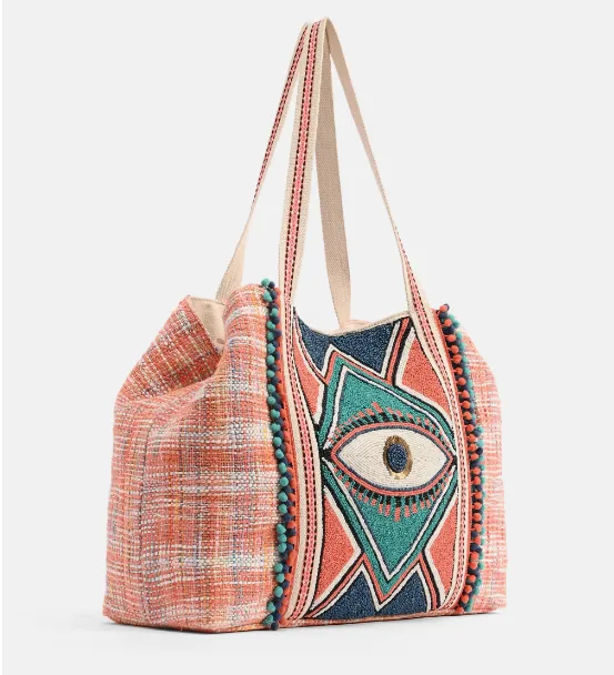 Copper Tan  Eye Embellished Tote