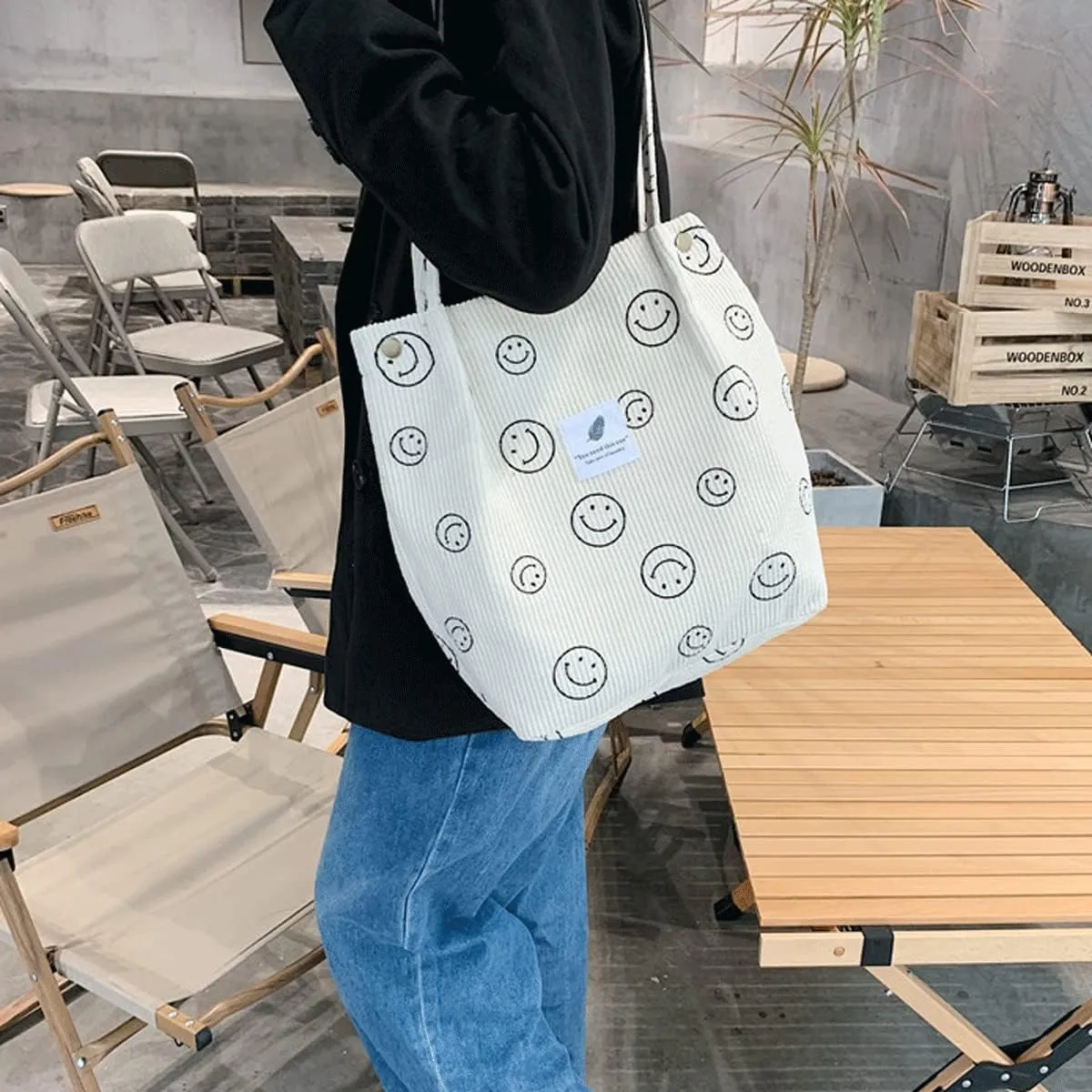 Corduroy Tote Bag Aesthetic Cute Tote Bags Large School Shoulder Bags for Girls Trendy Stuff