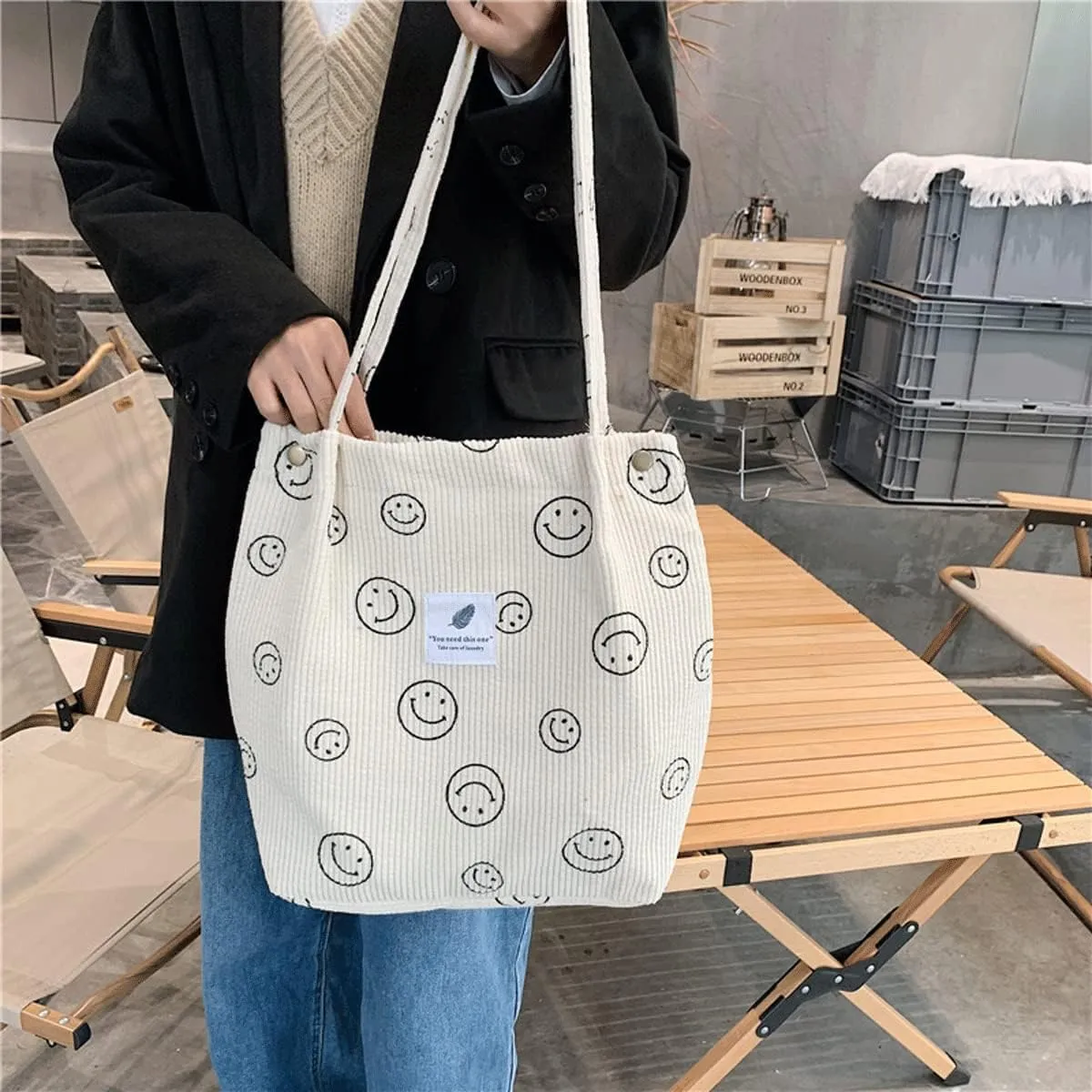 Corduroy Tote Bag Aesthetic Cute Tote Bags Large School Shoulder Bags for Girls Trendy Stuff
