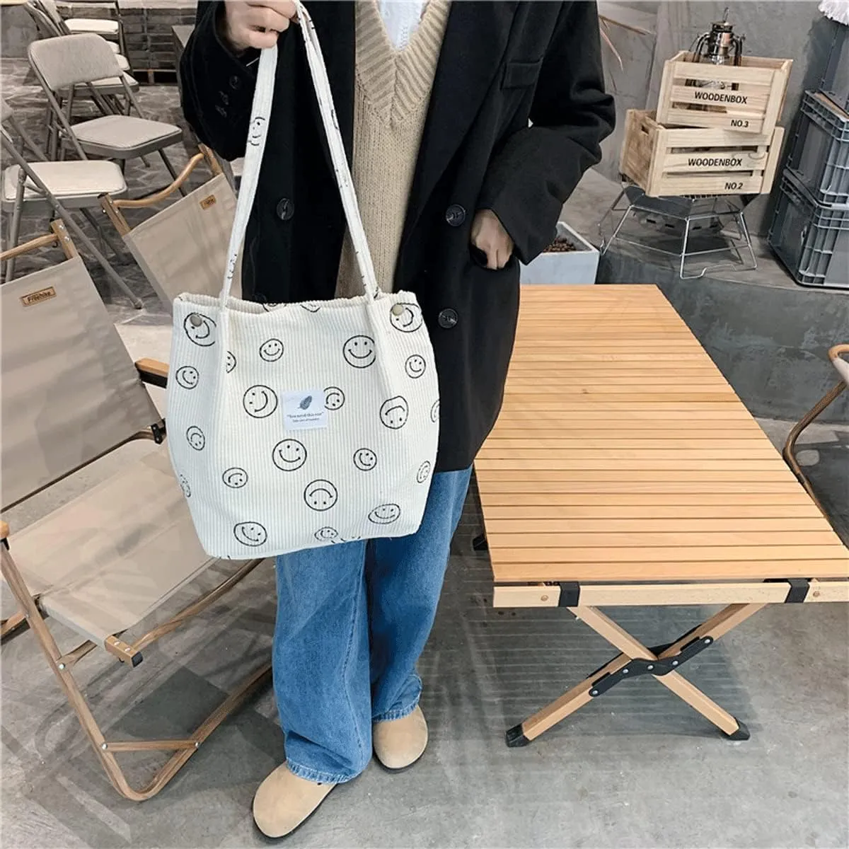 Corduroy Tote Bag Aesthetic Cute Tote Bags Large School Shoulder Bags for Girls Trendy Stuff