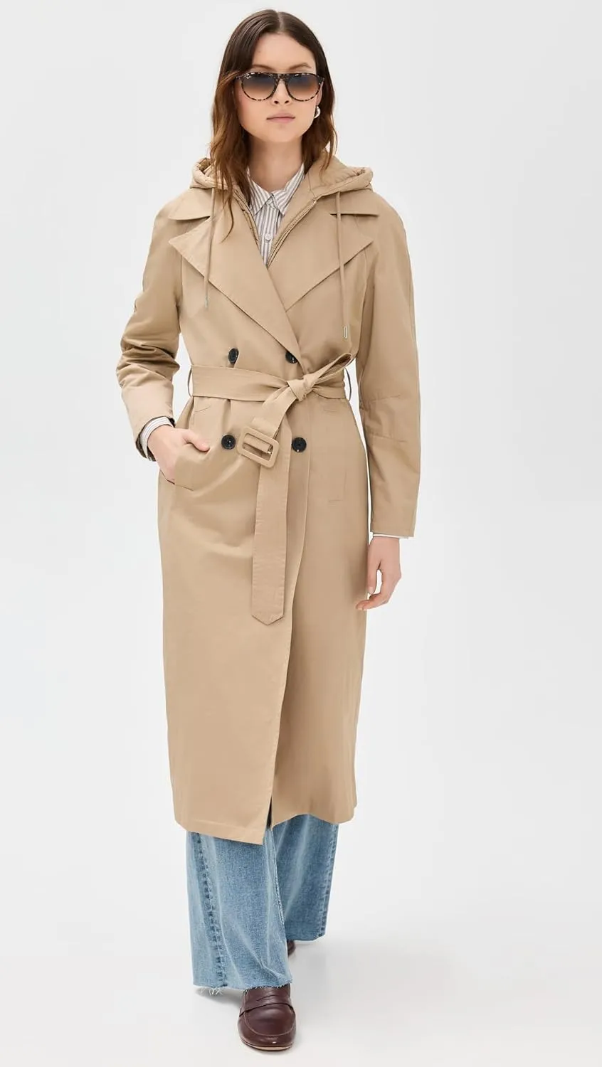 Cotton Blend Hoodie Trench Coat with Belt
