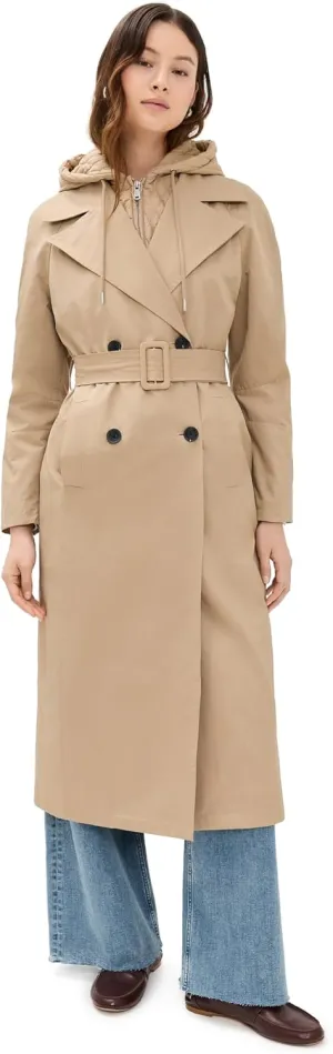 Cotton Blend Hoodie Trench Coat with Belt