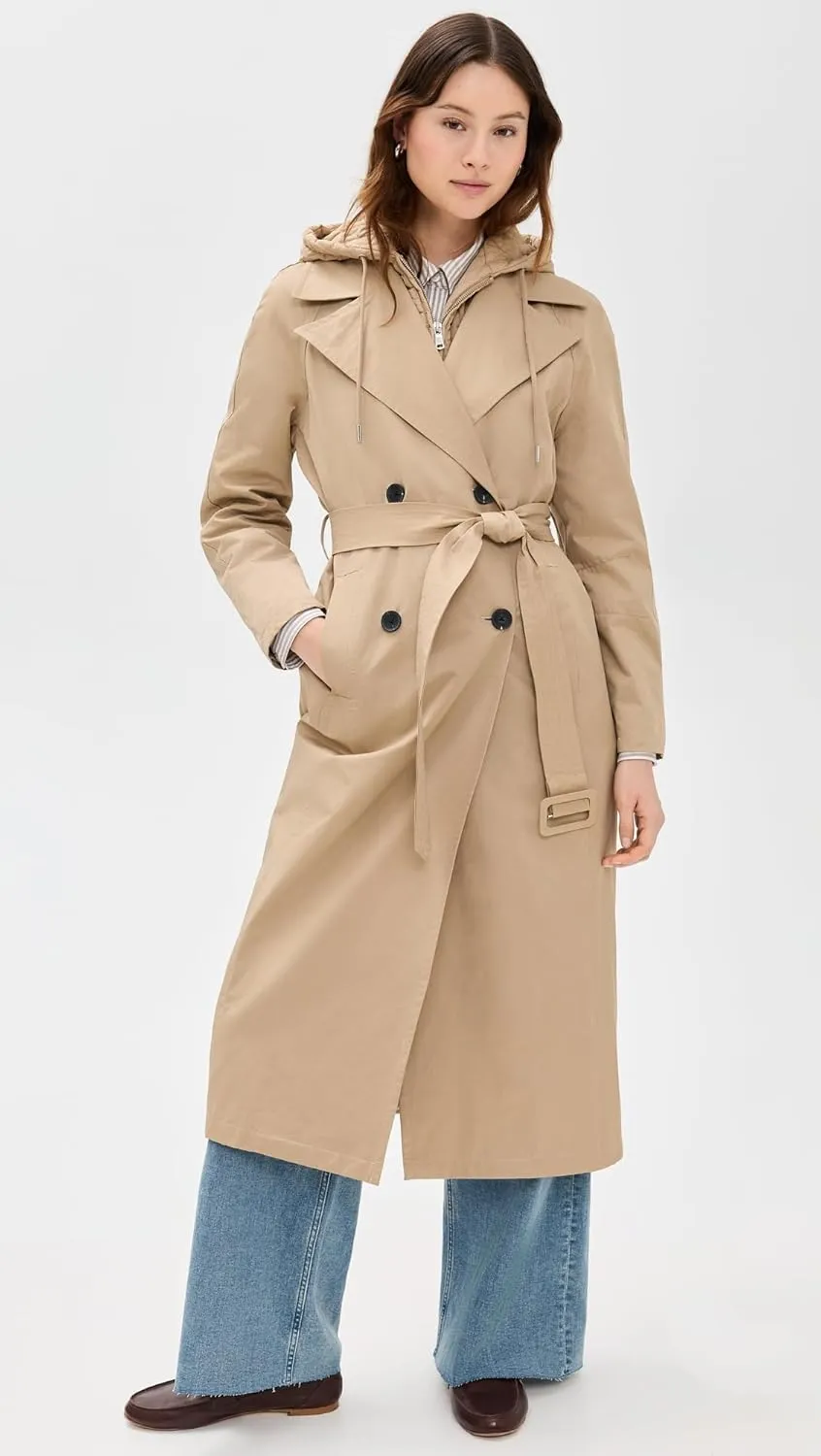 Cotton Blend Hoodie Trench Coat with Belt