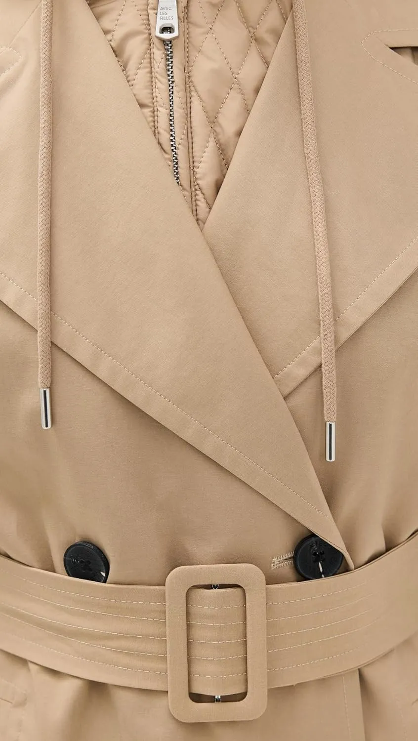 Cotton Blend Hoodie Trench Coat with Belt