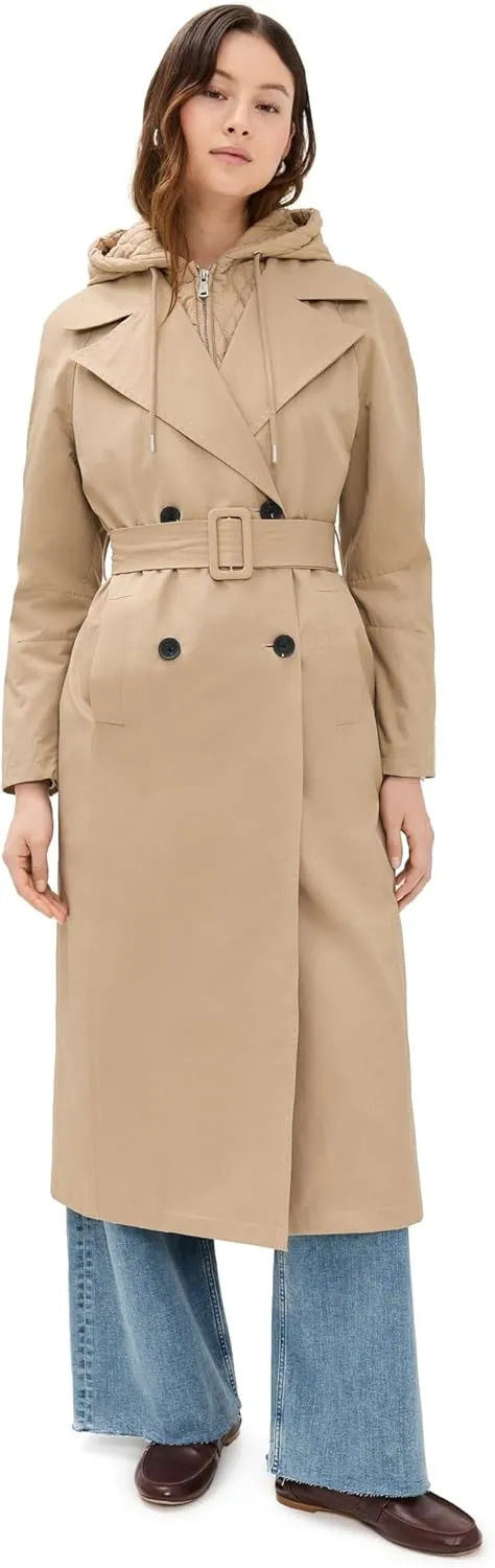 Cotton Blend Hoodie Trench Coat with Belt