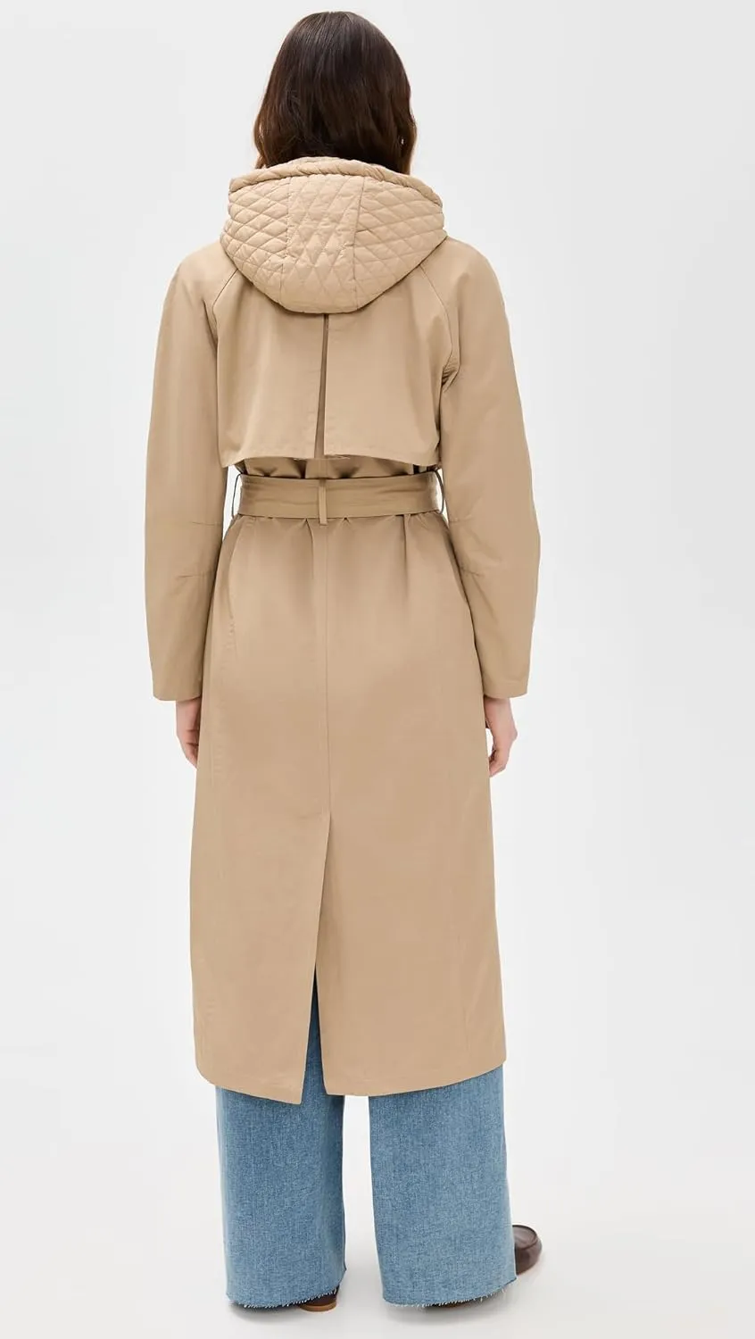 Cotton Blend Hoodie Trench Coat with Belt
