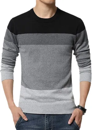 Cotton Designer Fashion Pullover Striped Knit Sweater Men's Korean Style Casual Plain Pullover