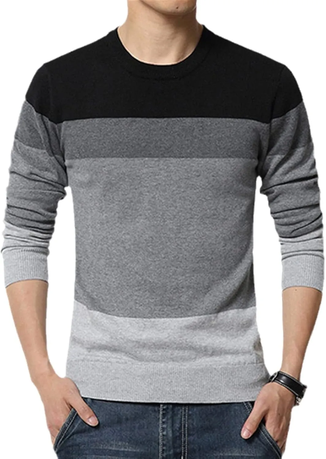 Cotton Designer Fashion Pullover Striped Knit Sweater Men's Korean Style Casual Plain Pullover